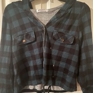 cropped green and black checkered sweater